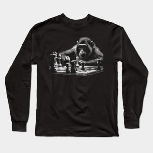 intelligent monkey plays chess Long Sleeve T-Shirt